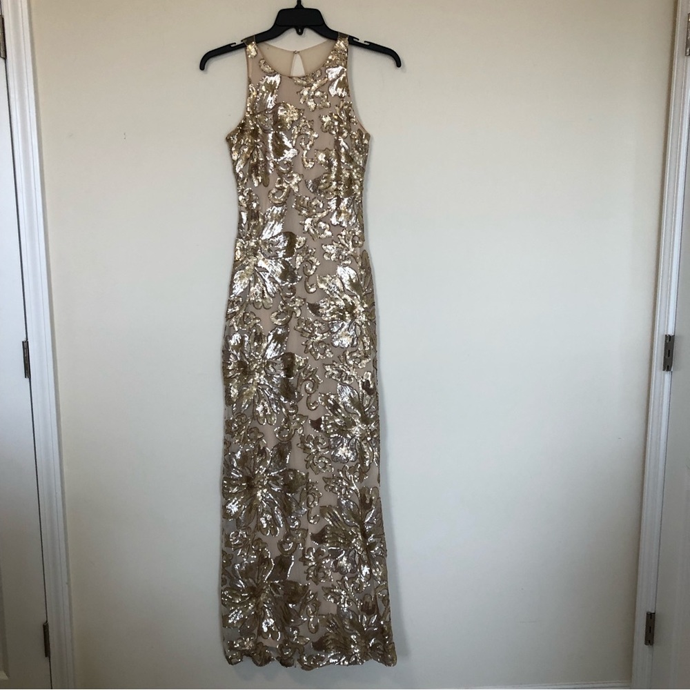 Badgley Mischka Gold Sequin Maxi Dress